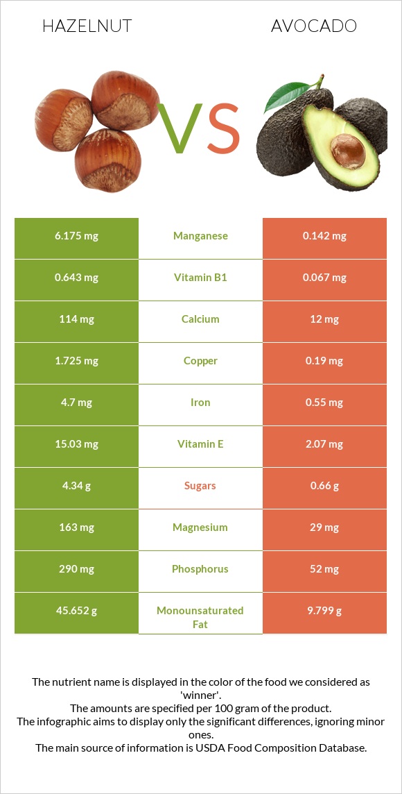 Hazelnut vs Avocado infographic