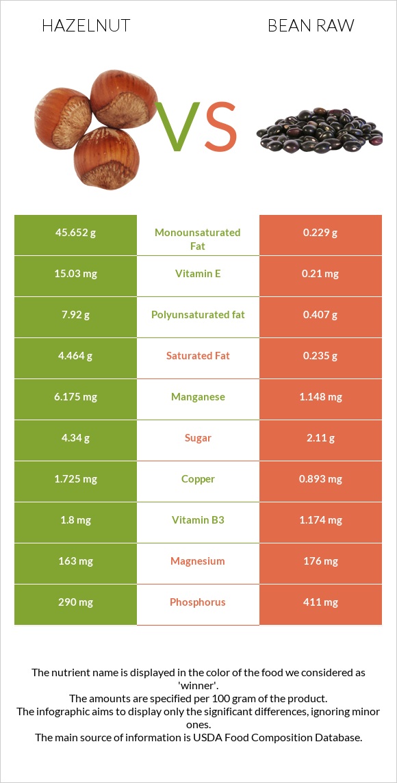Hazelnut vs Bean raw infographic