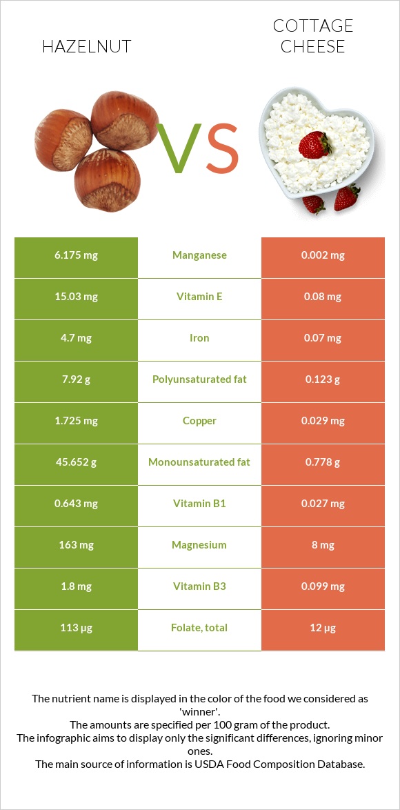 Hazelnut vs Cottage cheese infographic