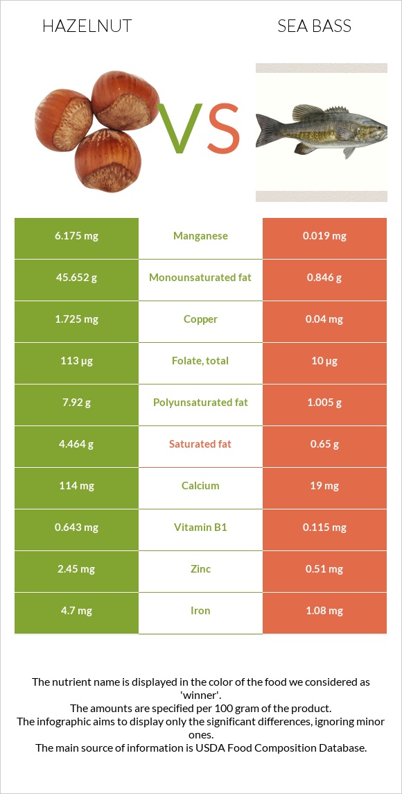 Hazelnut vs Sea bass infographic