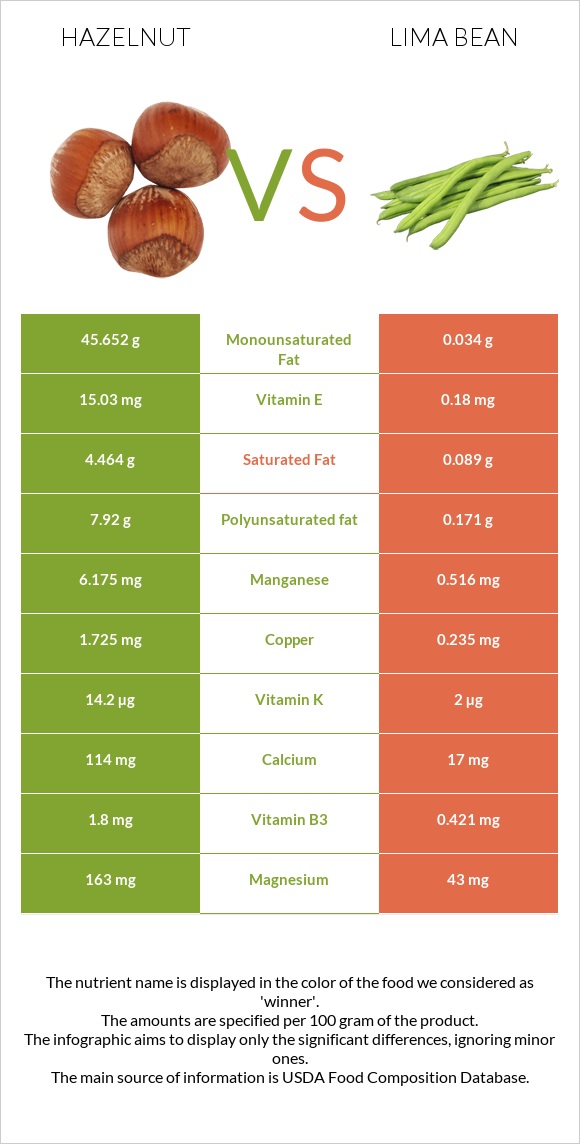 Hazelnut vs Lima bean infographic