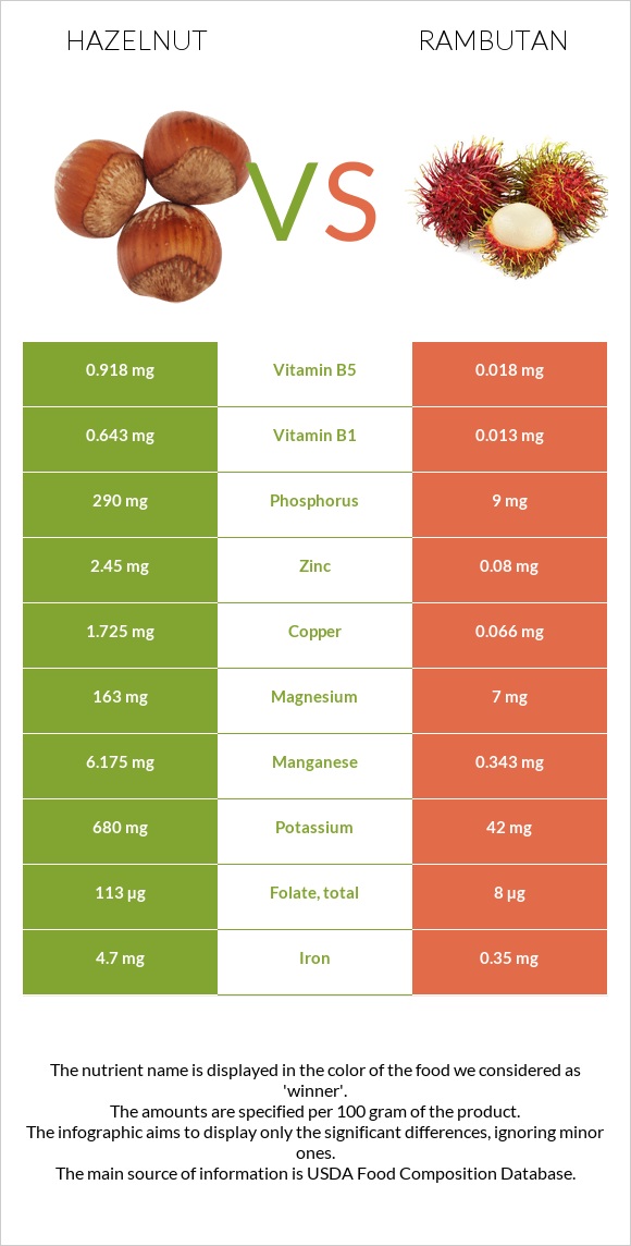 Hazelnut vs Rambutan infographic