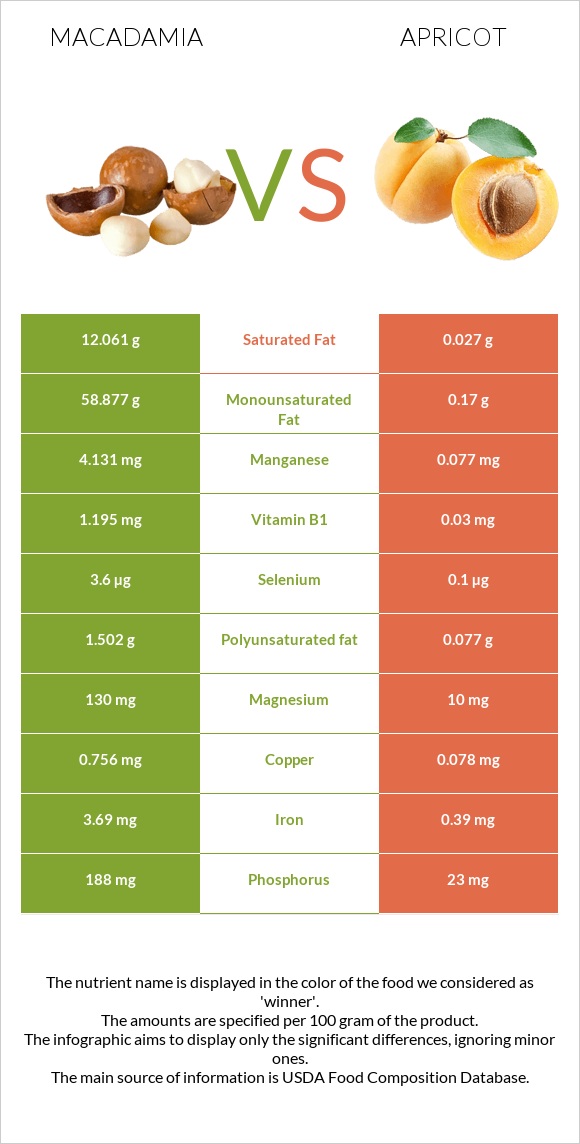 Macadamia vs Apricot infographic