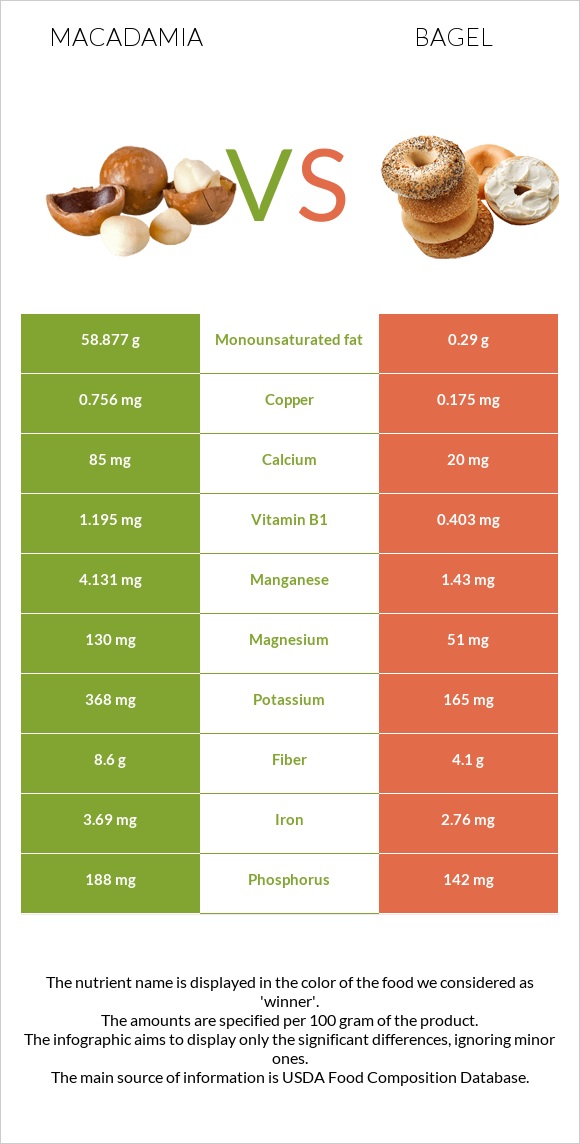 Macadamia vs Bagel infographic