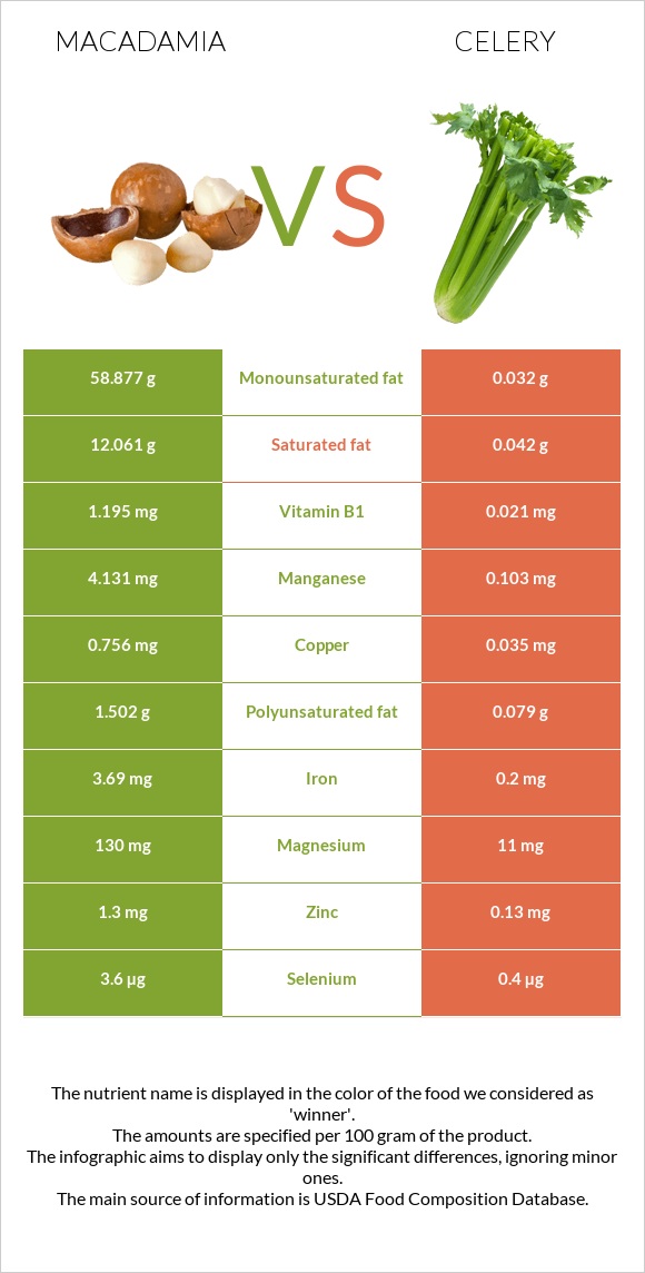 Macadamia vs Celery infographic