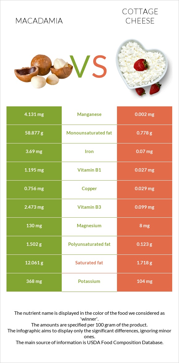 Macadamia vs Cottage cheese infographic
