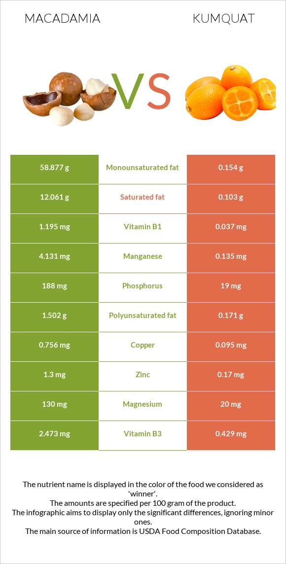 Մակադամիա vs Kumquat infographic