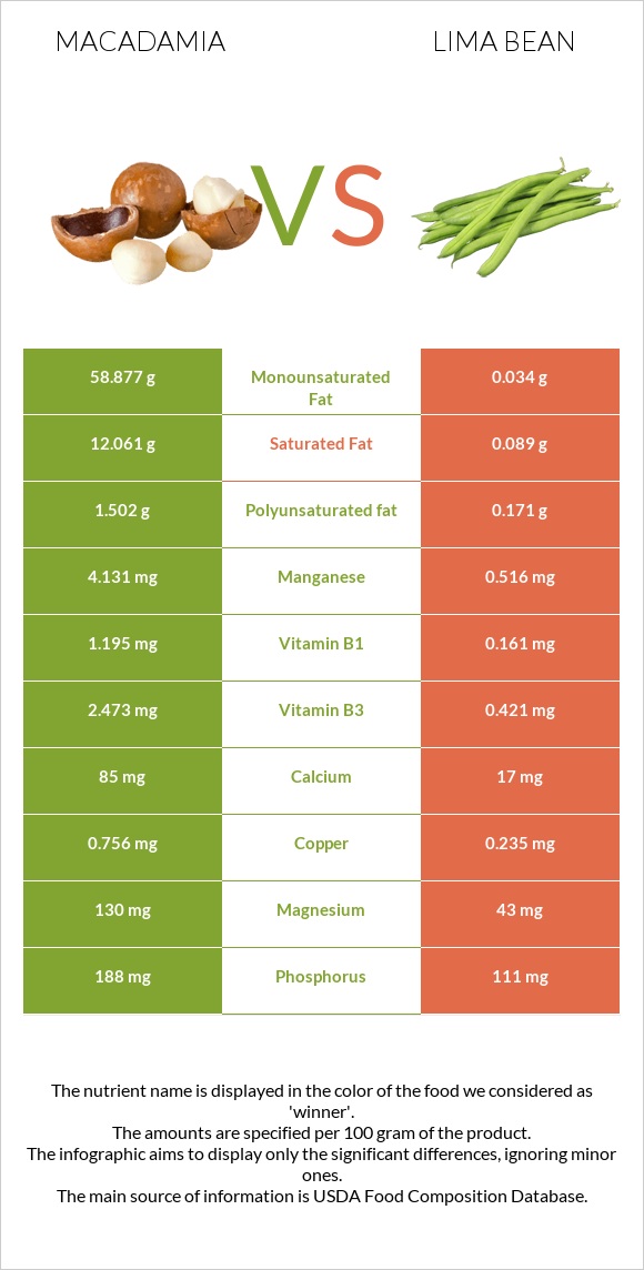Macadamia vs Lima bean infographic