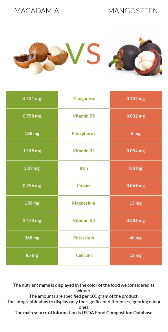 Մակադամիա vs Purple mangosteen infographic