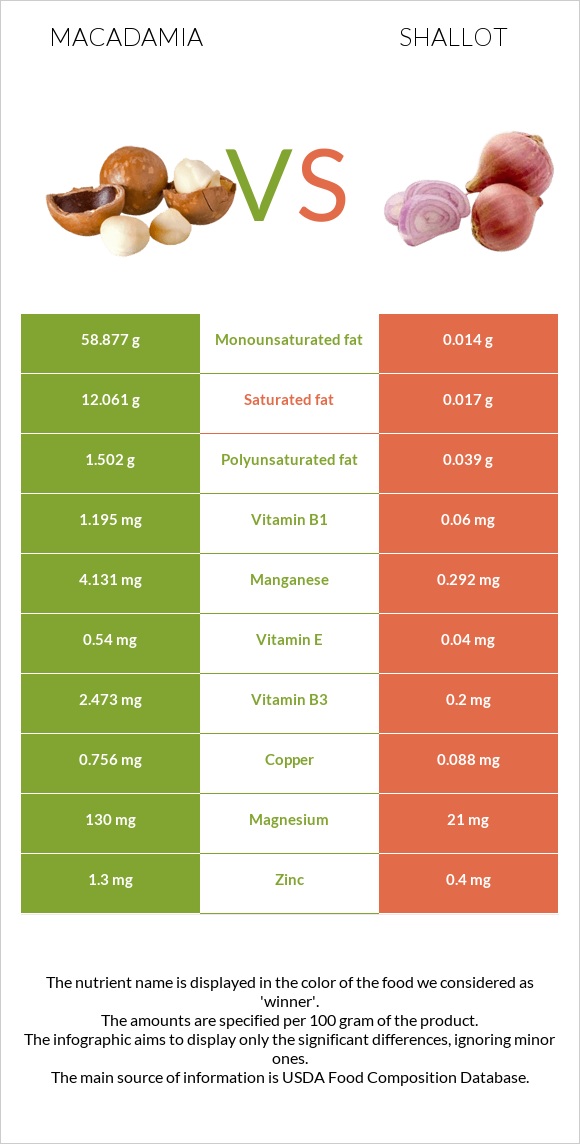 Մակադամիա vs Սոխ-շալոտ infographic