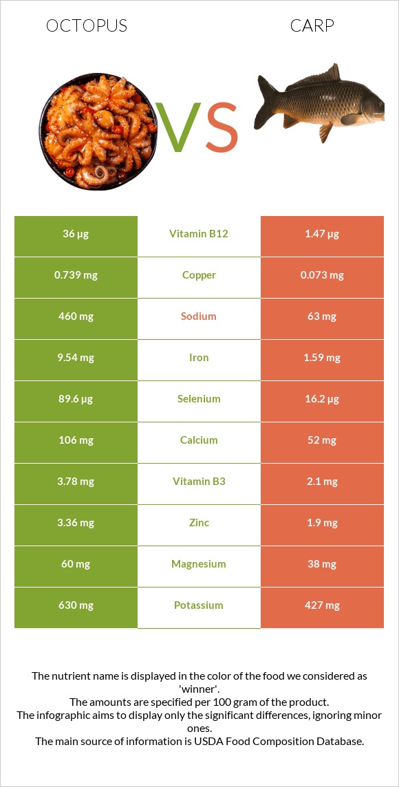 Octopus vs Carp infographic