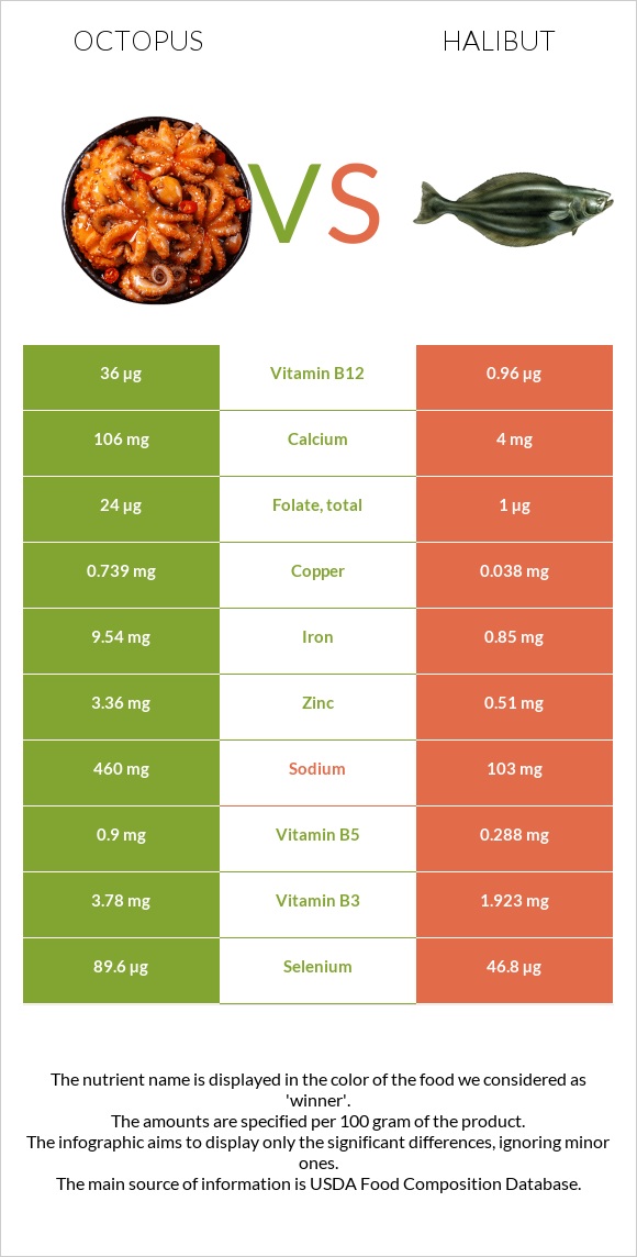 Octopus vs Halibut infographic