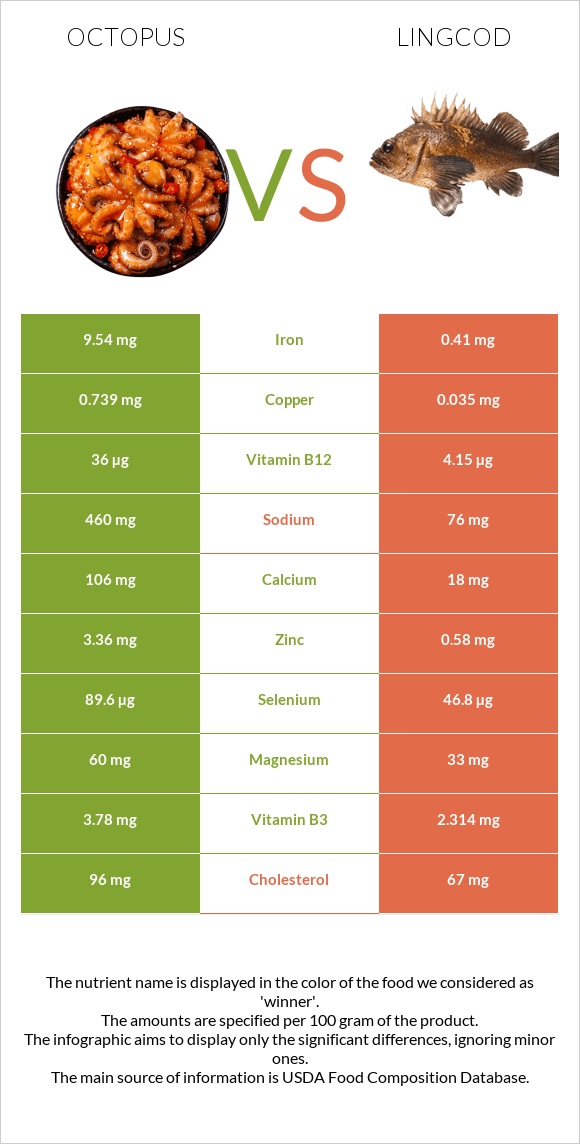 Octopus vs Lingcod infographic