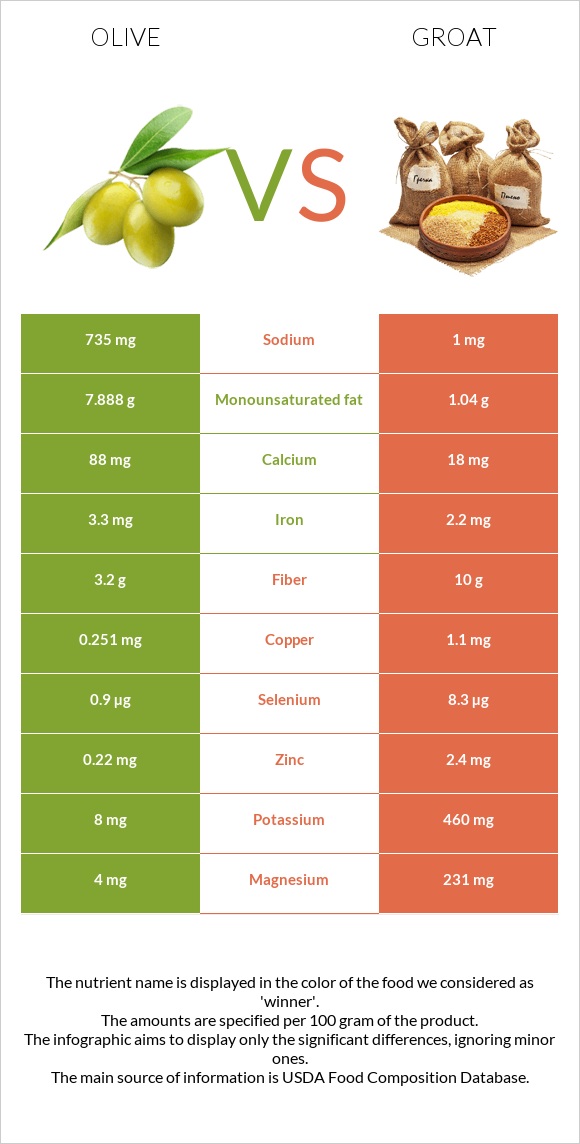 Olive vs Groat infographic