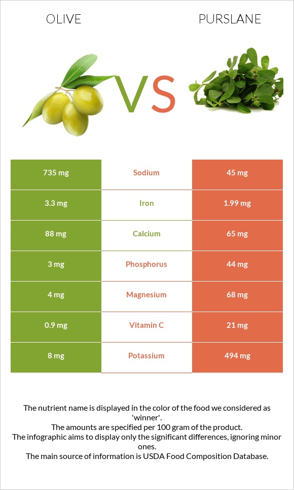 Ձիթապտուղ vs Purslane infographic