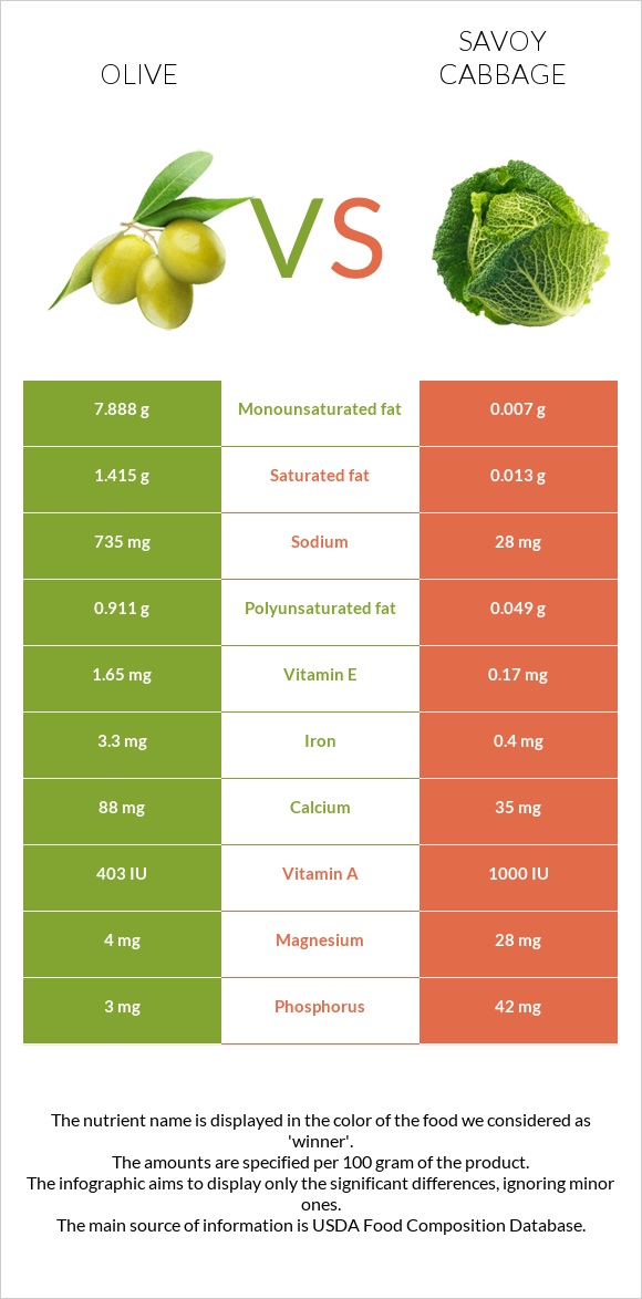 Olive vs Savoy cabbage infographic