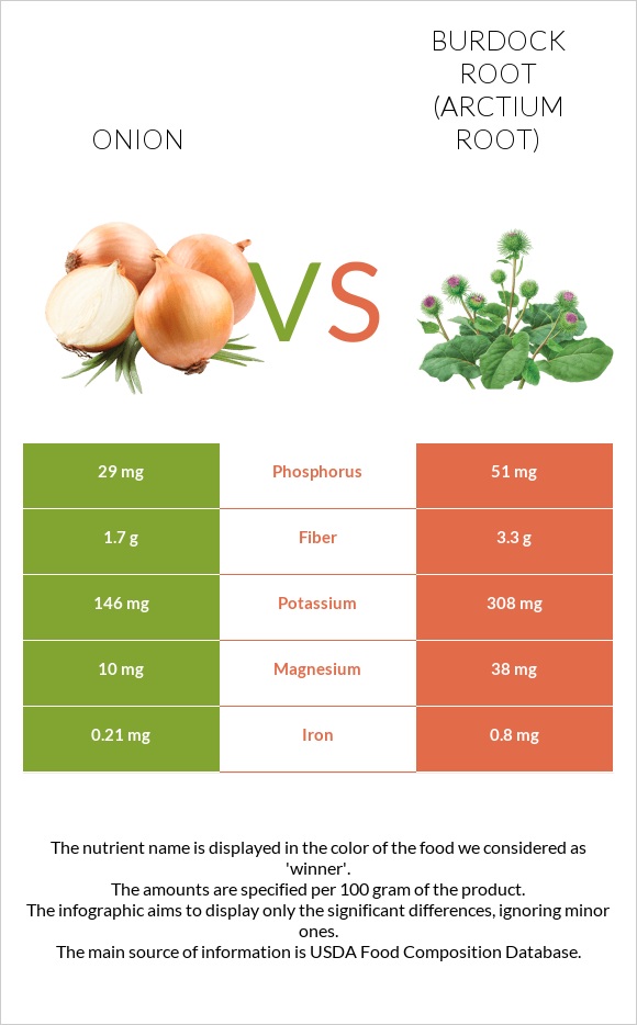 Onion vs Burdock root infographic