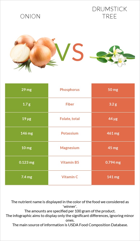 Սոխ vs Drumstick tree infographic