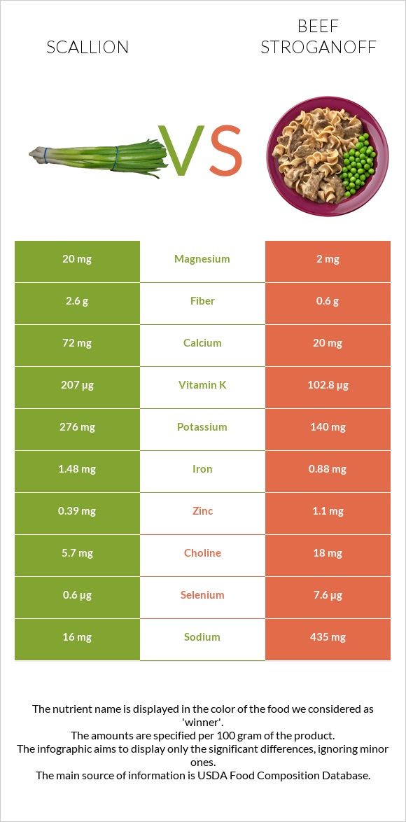 Scallion vs Beef Stroganoff infographic