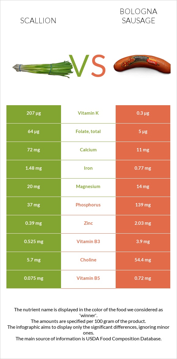 Scallion vs Bologna sausage infographic