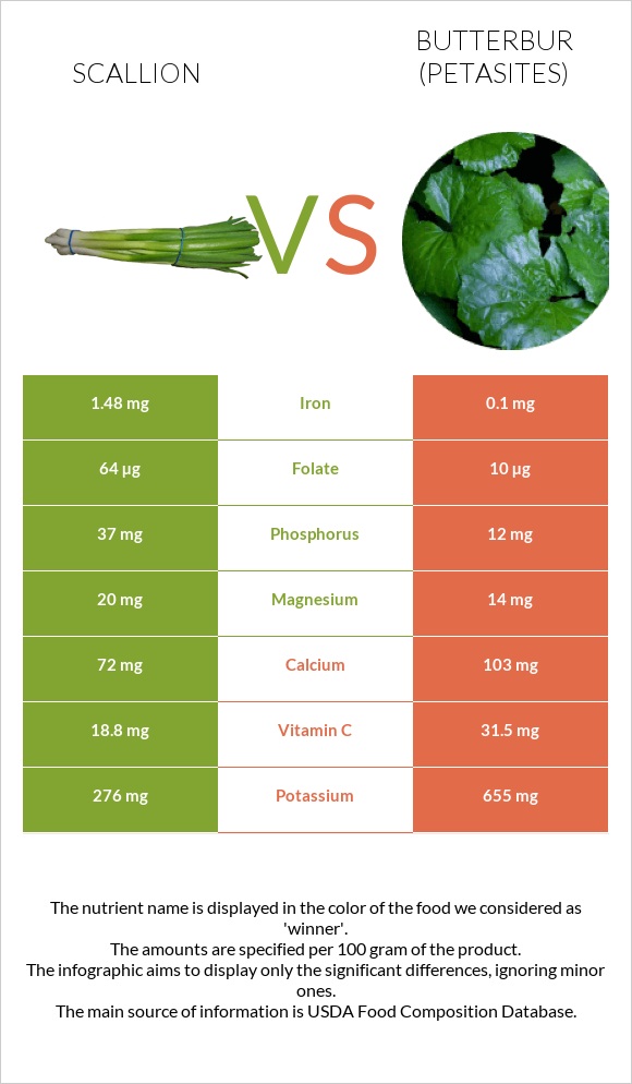 Կանաչ սոխ vs Butterbur infographic