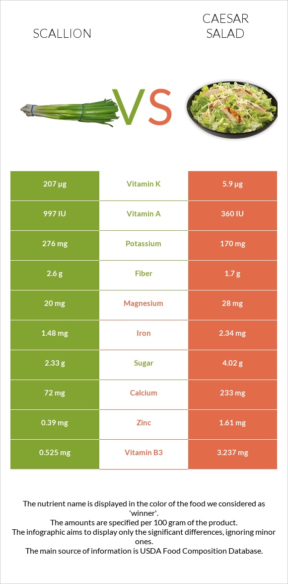Scallion vs Caesar salad infographic