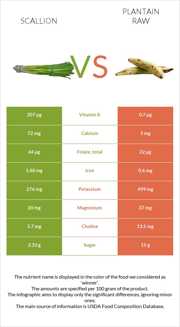 Scallion vs Plantain raw infographic