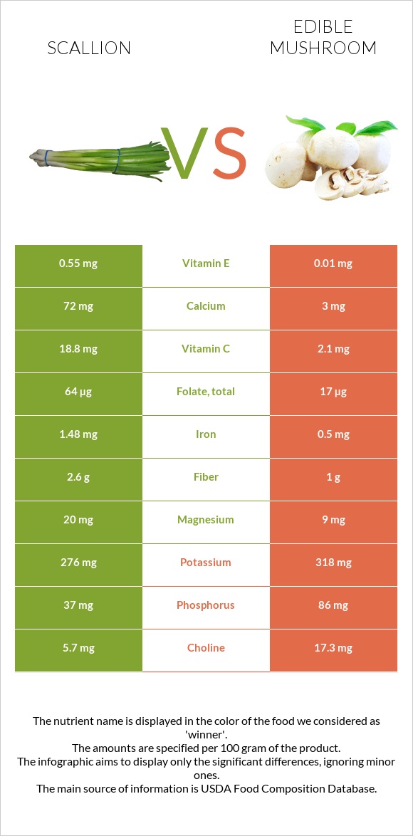 Scallion vs Edible mushroom infographic