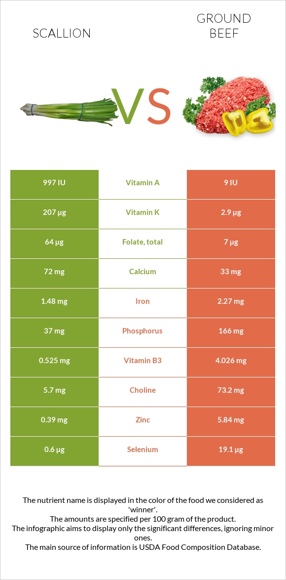 Կանաչ սոխ vs Աղացած միս infographic