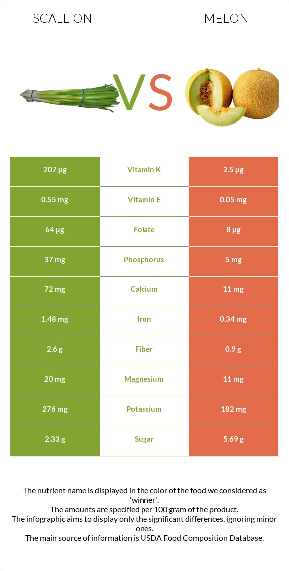 Scallion vs Melon infographic
