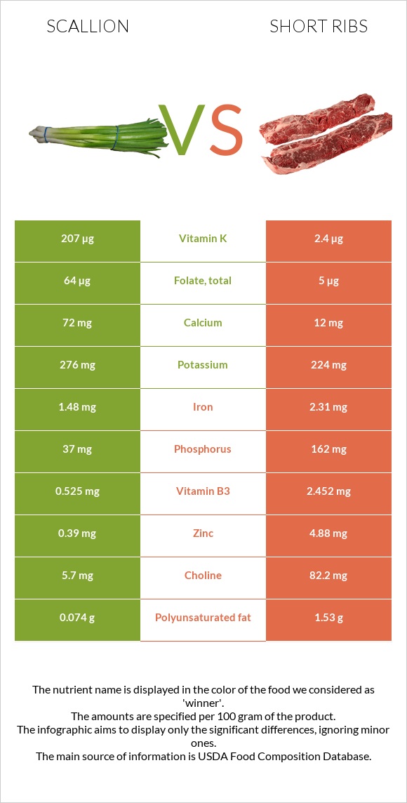 Scallion vs Short ribs infographic