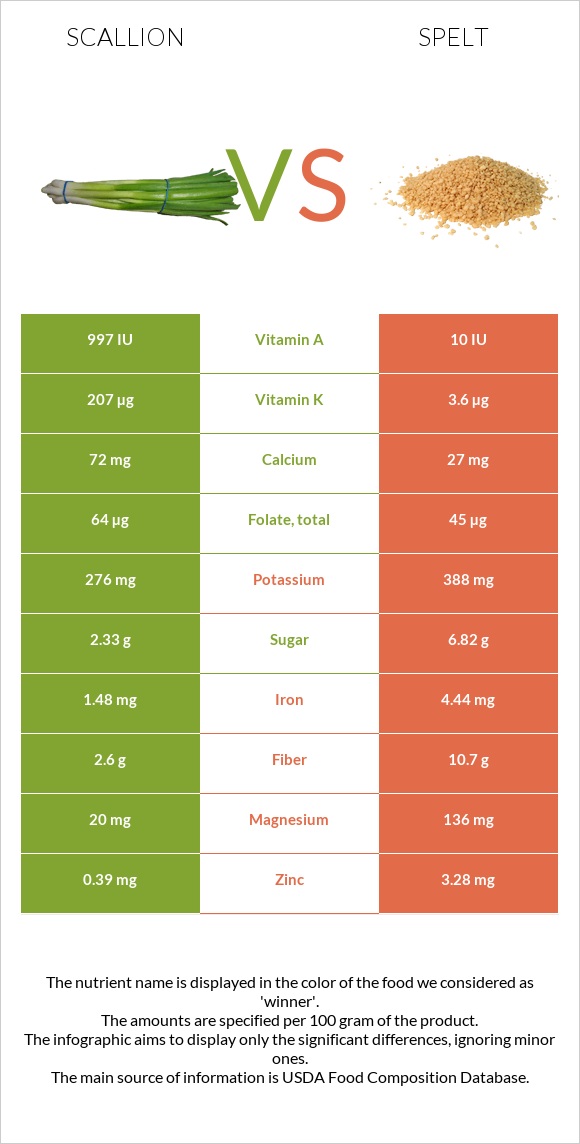 Scallion vs Spelt infographic