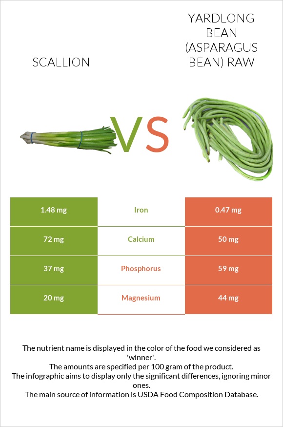 Կանաչ սոխ vs Ծնեբեկ լոբի հում infographic