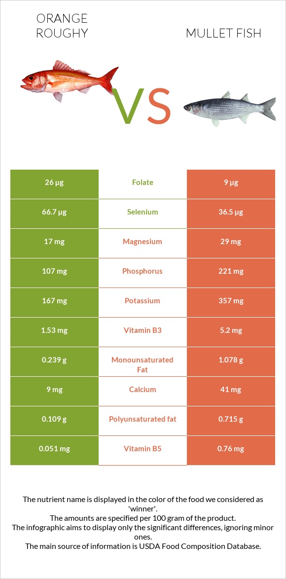 Orange roughy vs Mullet fish infographic