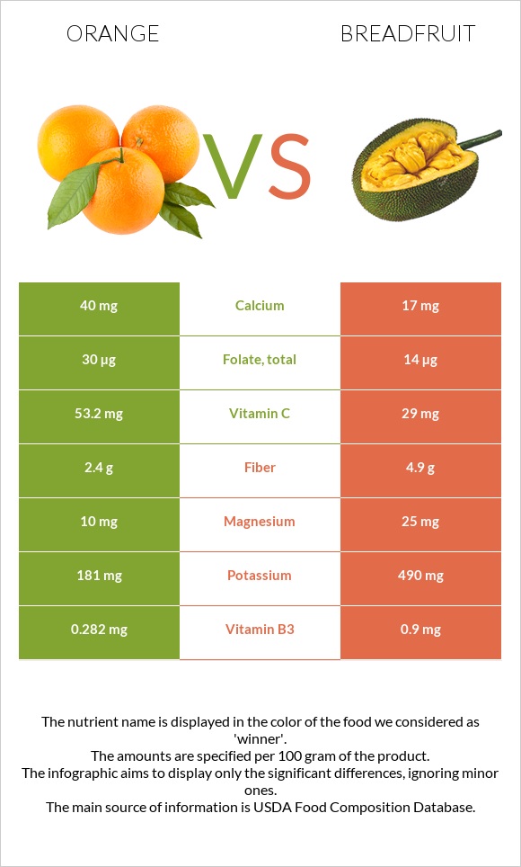 Orange vs Breadfruit infographic