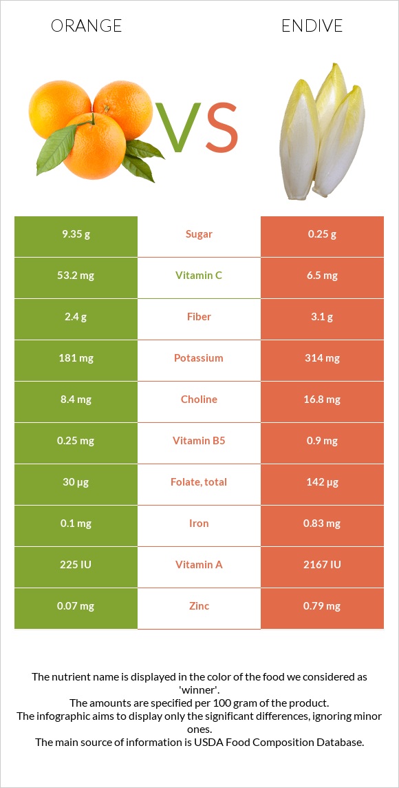 Orange vs Endive infographic