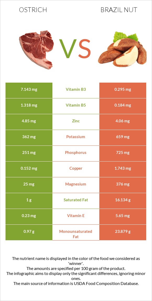 Ostrich vs Brazil nut infographic