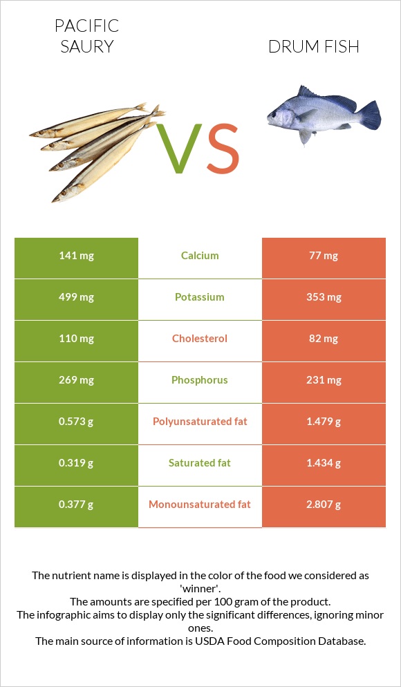 Սաիրա vs Drum fish infographic