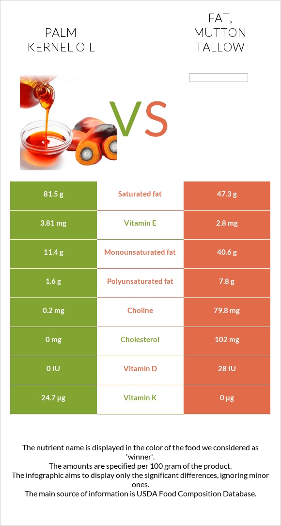 Palm kernel oil vs Fat, mutton tallow infographic