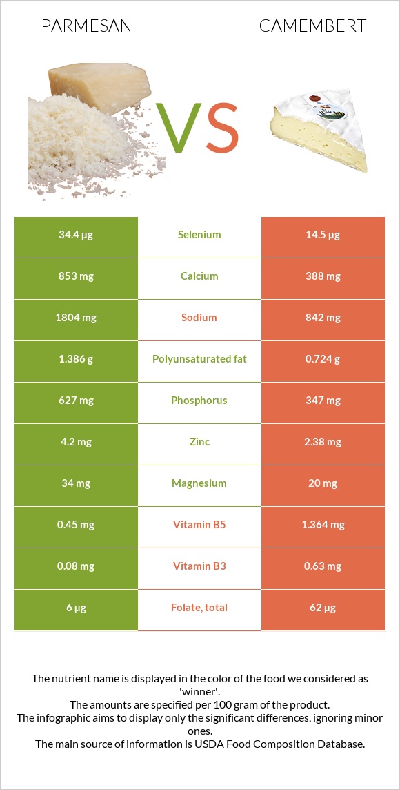 Parmesan vs Camembert infographic