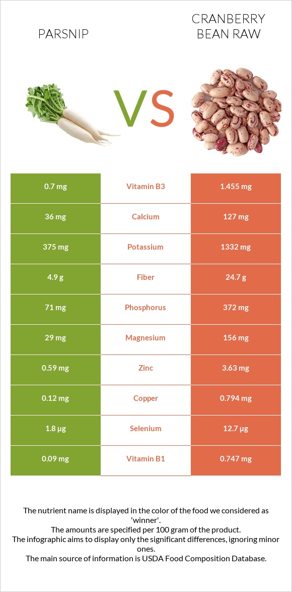 Parsnip vs Cranberry bean raw infographic