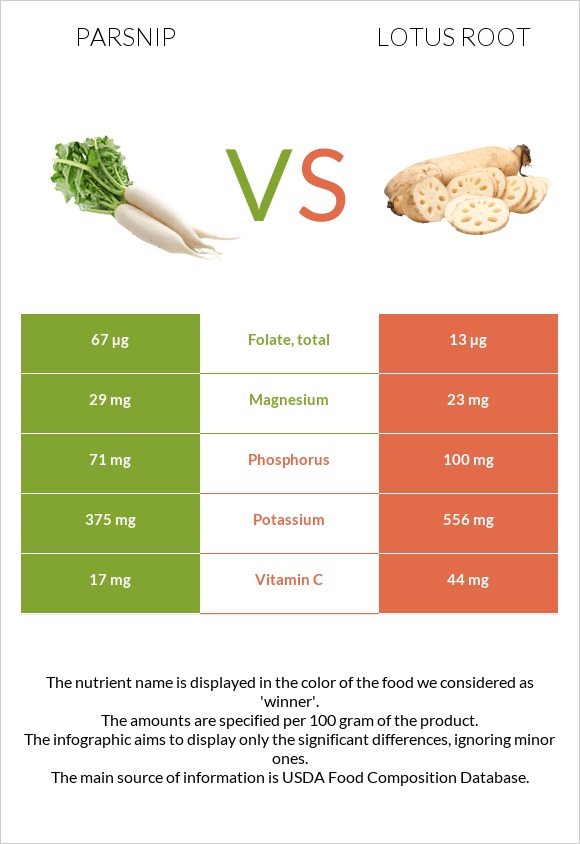 Parsnip vs Lotus root infographic