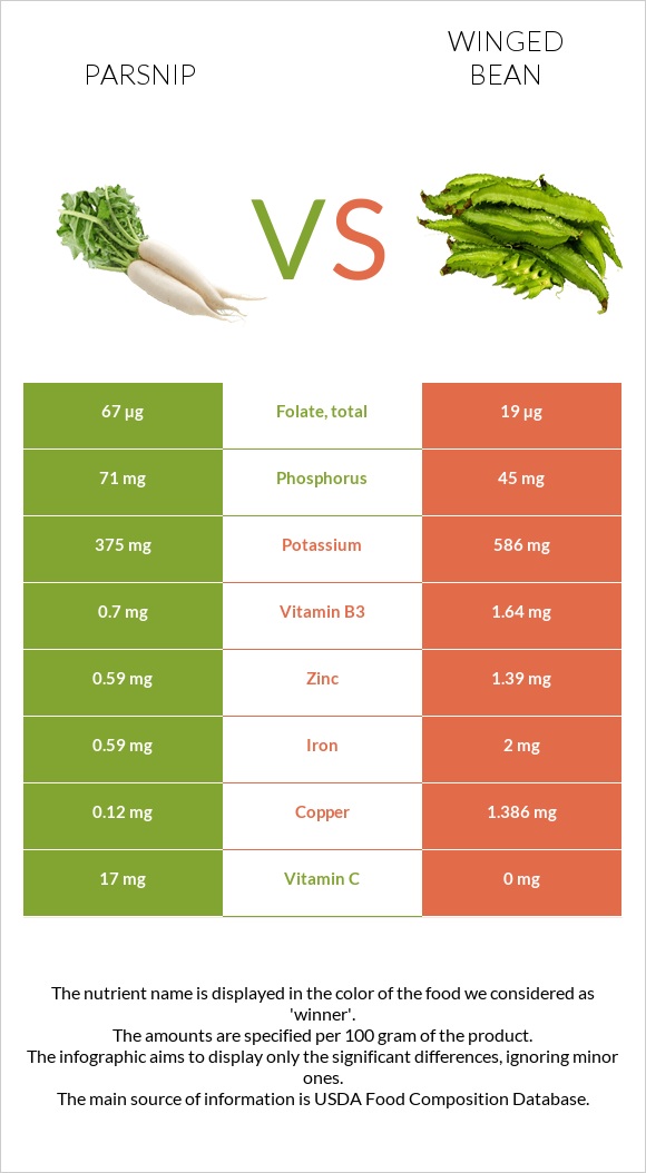 Parsnip vs Winged bean infographic