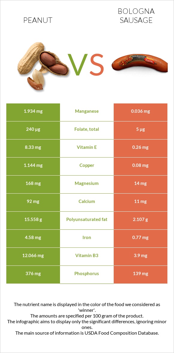 Գետնանուշ vs Բոլոնիայի երշիկ infographic