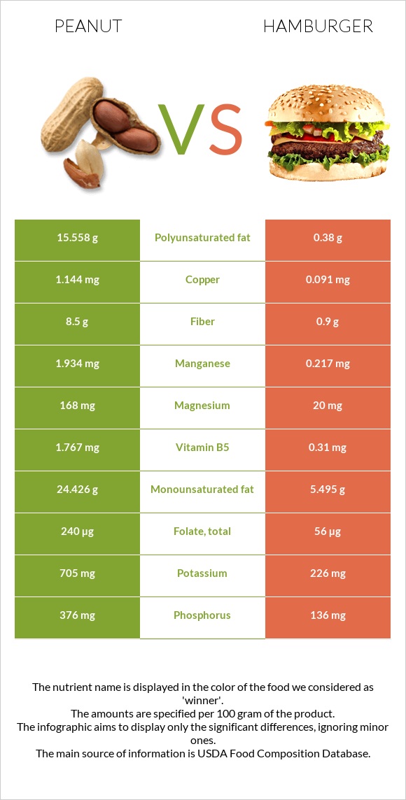 Գետնանուշ vs Համբուրգեր infographic