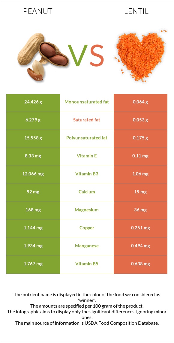 Peanut vs Lentil infographic