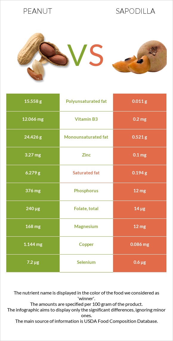 Գետնանուշ vs Sapodilla infographic