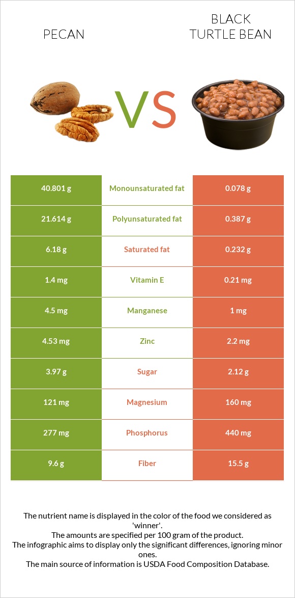 Pecan vs Black turtle bean infographic