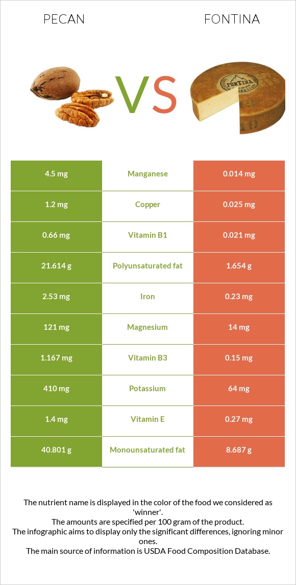 Կարիա պեկան vs Ֆոնտինա պանիր infographic