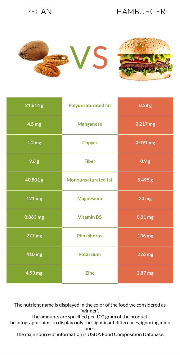 Pecan vs Hamburger infographic